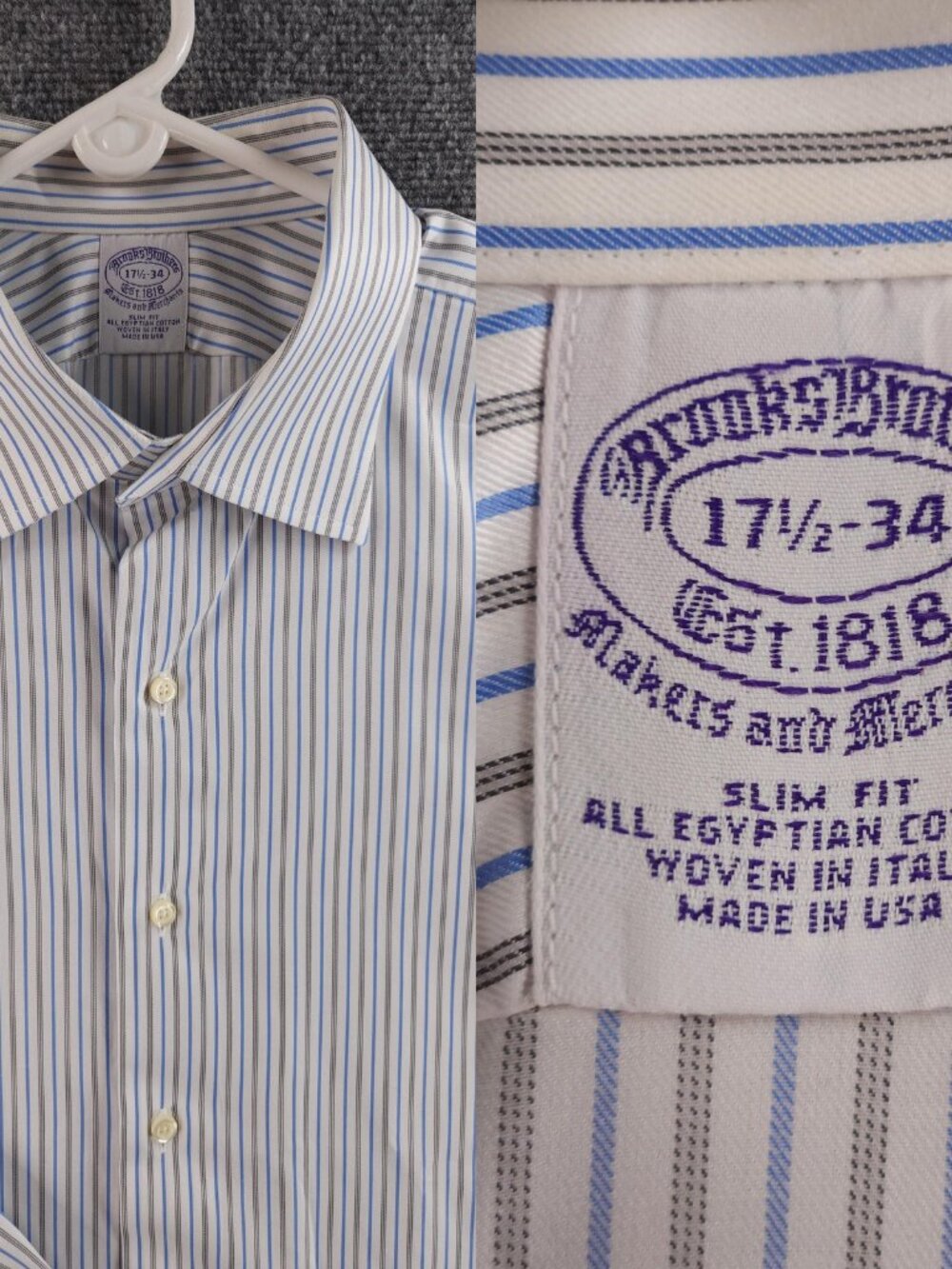 VTG Brooks Brothers Twill Cotton Makers And Merchants Slim 17.5 34 Striped USA